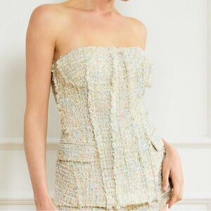 Line & Dot Strapless Tweed Dress in Cream and Pastel